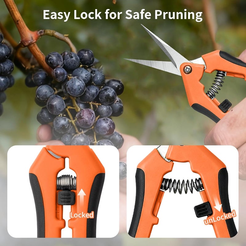 Drametic+ 4 Pack Garden Pruning Shears, Stainless Steel Shears, Gardening Shears Scissors Pruning Shears for Gardening Tools (2pcs Green+2pcs Orange) - Image 5
